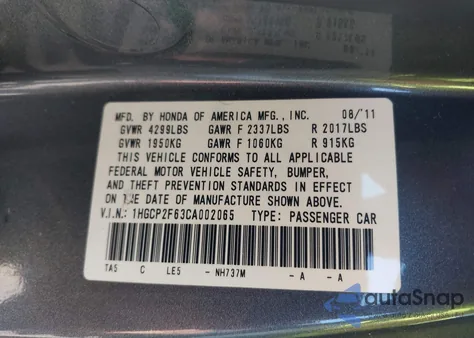 2012 Honda Accord 2.4 Se z USA, uszkodzony, nr VIN 1HGCP2F63CA002065